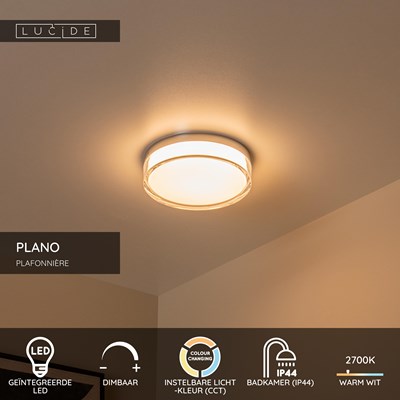 Lucide PLANO - Plafonnière Badkamer - Ø 23 cm - LED Dimb. - CCT - 1x11W 2700K/4000K - IP44 - Opaal